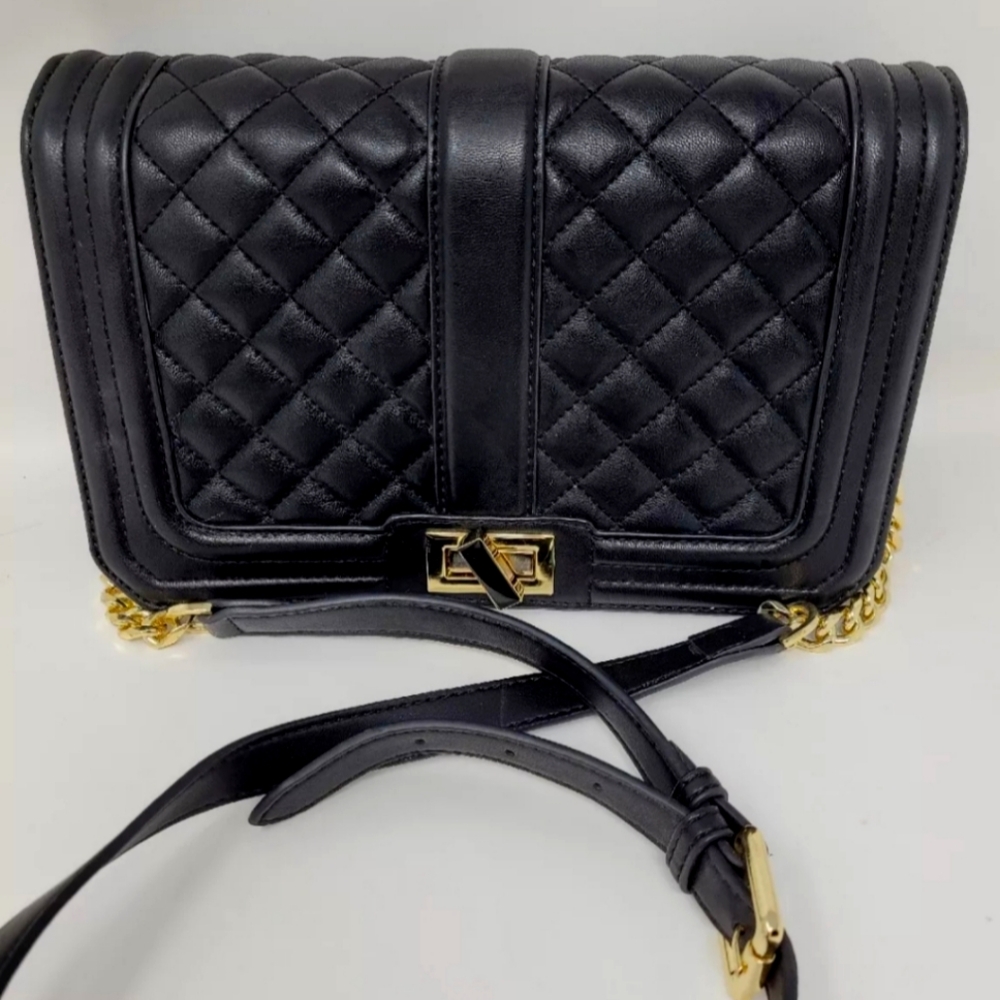 Guess Black Quilted Gold Chain  Shoulder Handbag